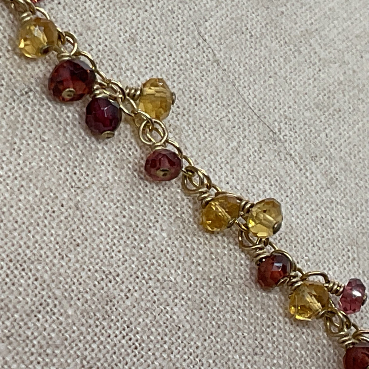 585 14K Yellow Gold Garnet & Citrine Dangle Beads 21" Chain Necklace- 11.97g