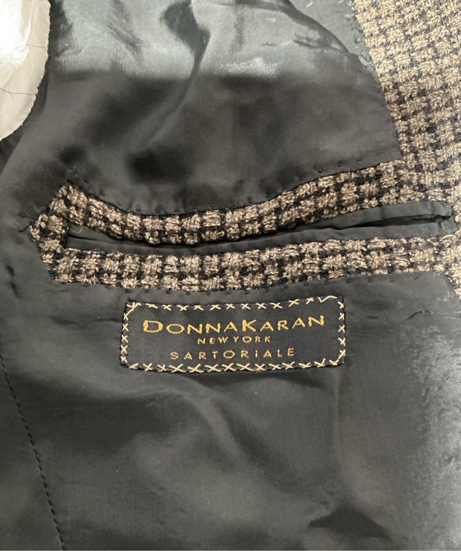 Men's Donna Karan Brown Houndstooth Wool Blend Jacket - Size 46 R