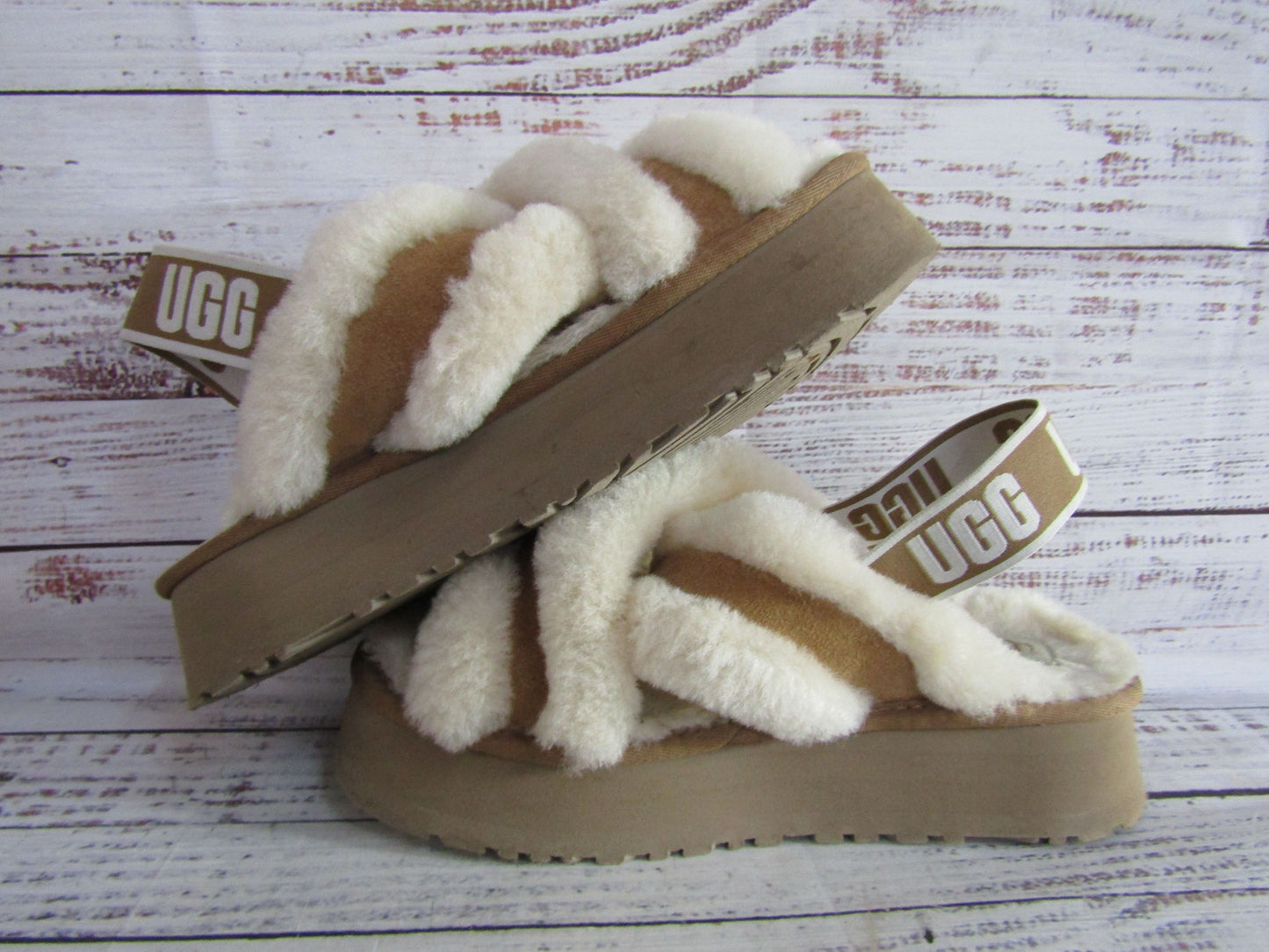 UGG Disco Women's Brown Suede Shearling Cross Sandals Size 8