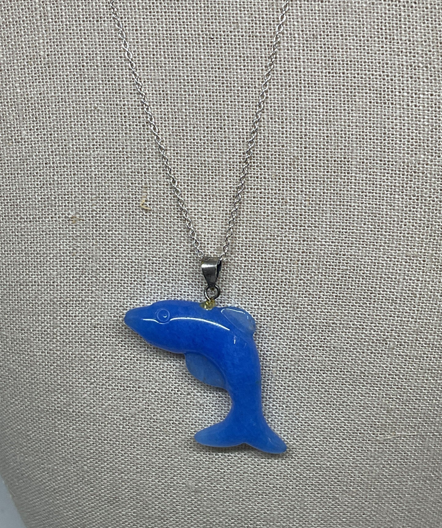 Blue Jade Dolphin Pendant Sterling Silver Chain Necklace