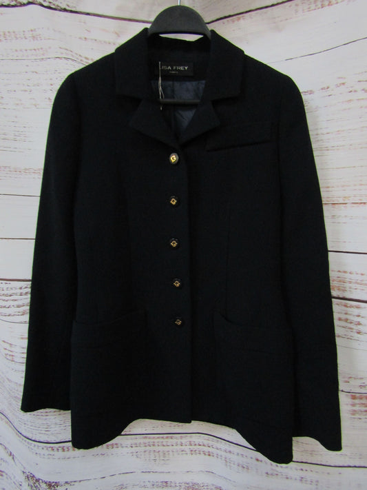 Lisa Frey Women's Navy Blue Button Down Wool Jacket Size 40 Made in France