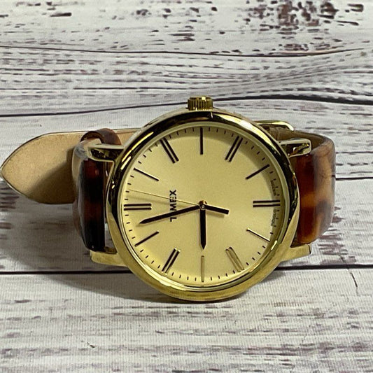 TIMEX T2P237 Women's Gold Tone Tortoise Band Watch- NEEDS BATTERY