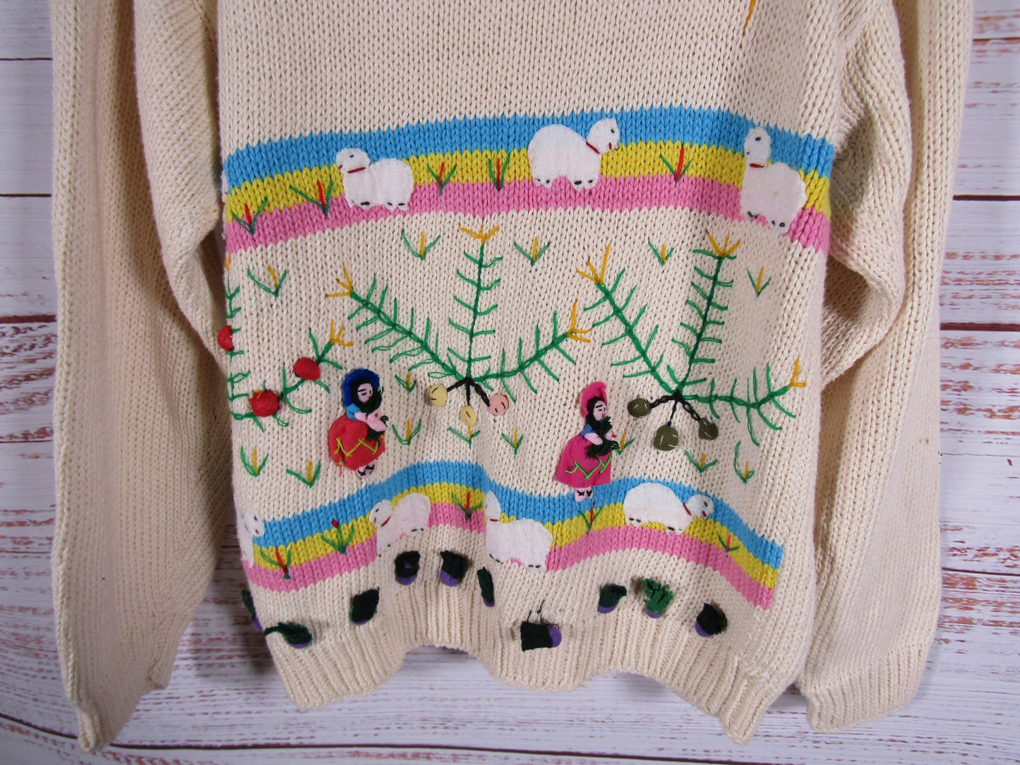 Vintage Mad Joy Collection Women's White Knit Sweater Size L