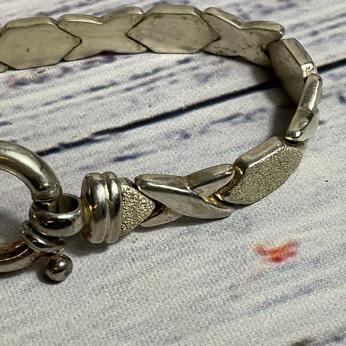 Sterling Silver Polished and Frosted X Link 7.5" Bracelet- 16.93g