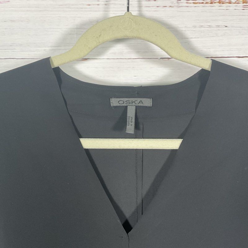 Oska Black Short Sleeve V-Neck Tunic Midi Shirt Dress - Size 1