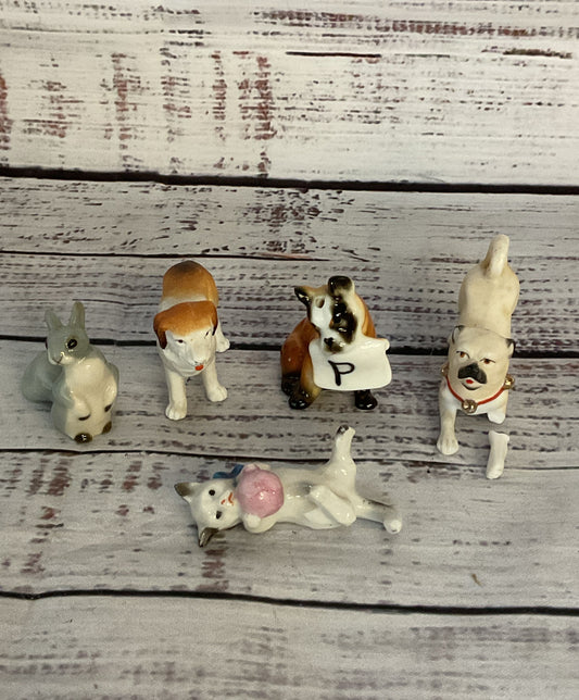 Vintage Animal Dog Cat Figurine Lot Of 5 Multicolor