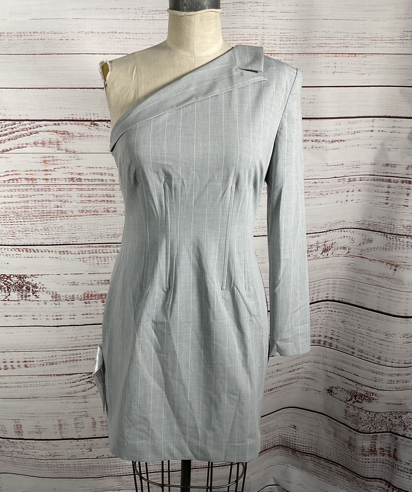 BCBGMaxAzria Oriane Tailored One Shoulder Dress Gray 8