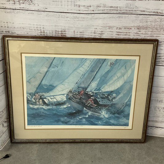 Pencil Signed RON R.S REDDICK "Windward Duel" Lithograph Print FRAMED 41"x31.25"