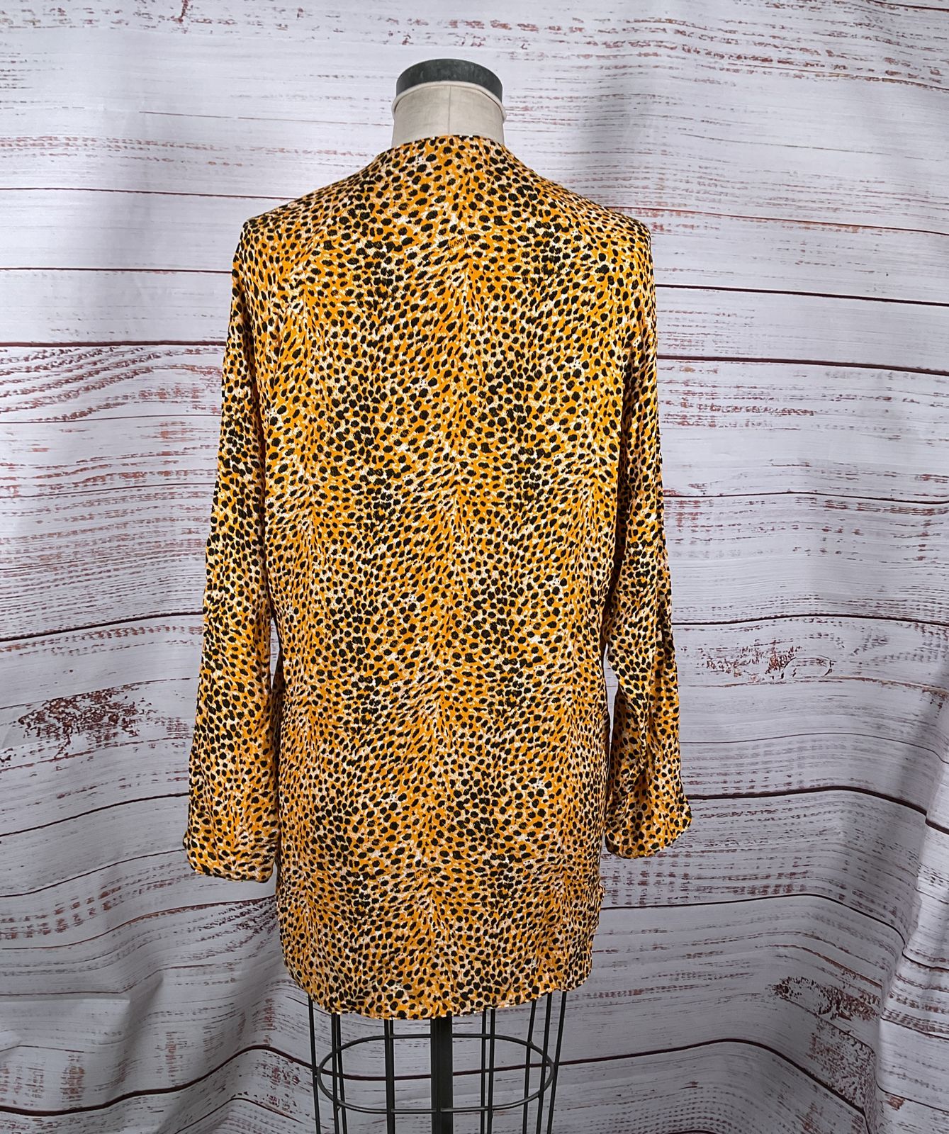 Ganni Leopard Printed Crepe O-Neck Raglan Sleeve Long Shirt Multicolor 38