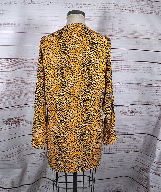 Ganni Leopard Printed Crepe O-Neck Raglan Sleeve Long Shirt Multicolor 38