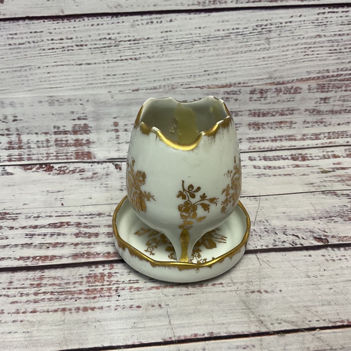 Limoges France Hand Painted Golden Gilt 3 Footed Porcelain Bowl And Dish Candle