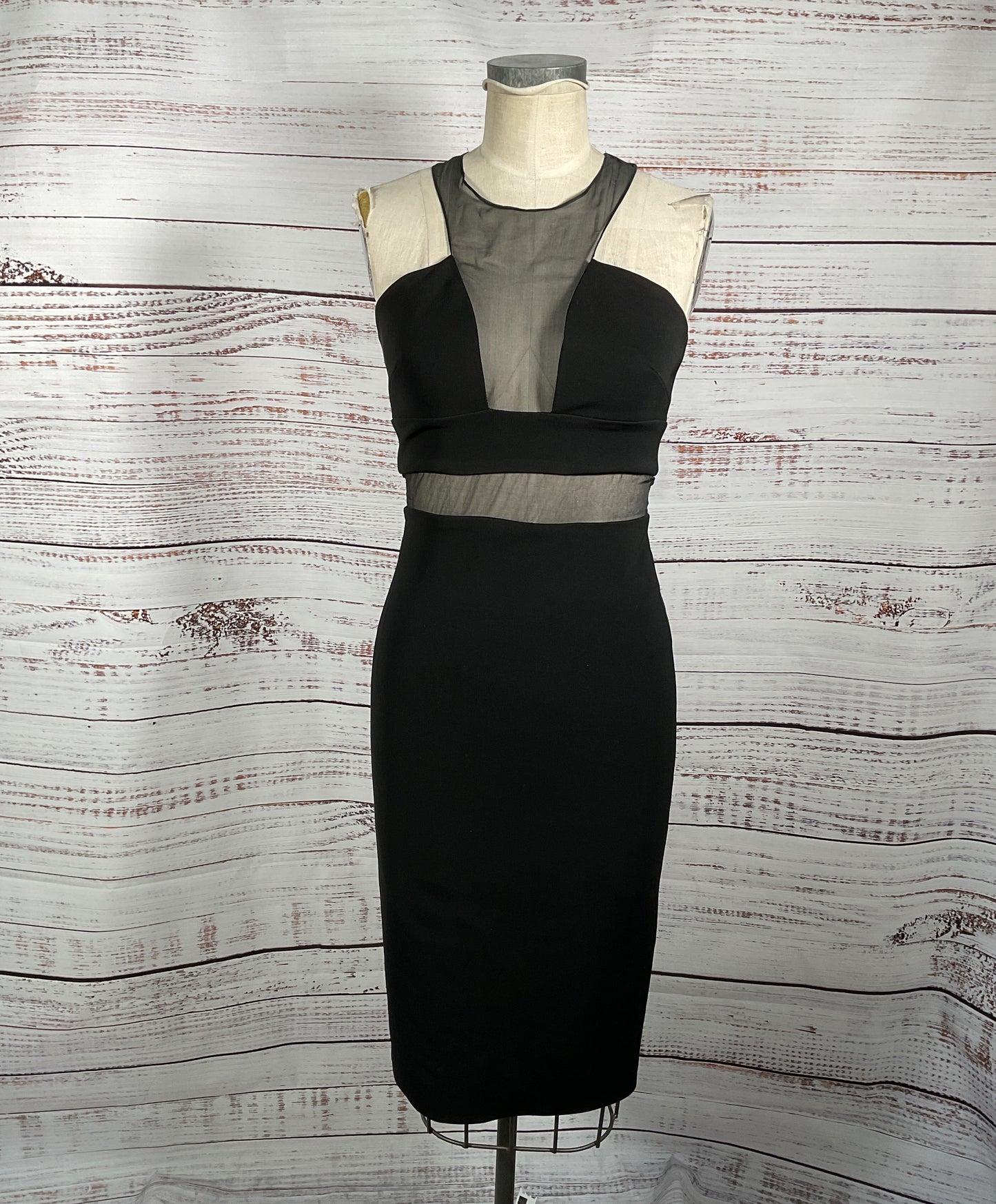Cushnie Et Ochs Black Bandage Midi Dress w/ Mesh Details - Size 6