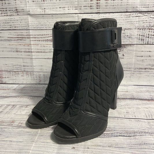 Karl Lagerfeld Britney Quilted Black Ankle Strap Open Toe Pump Boots Women's 7.5