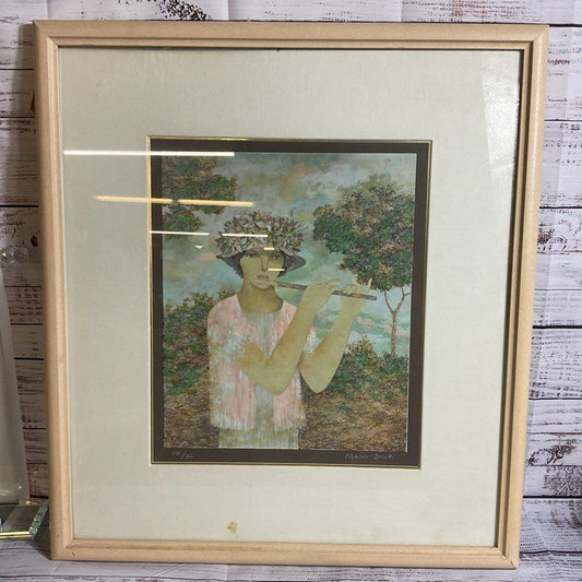 MARIO DORETTI Limited Edition VIII/CL Woman Playing Flute Serigraph