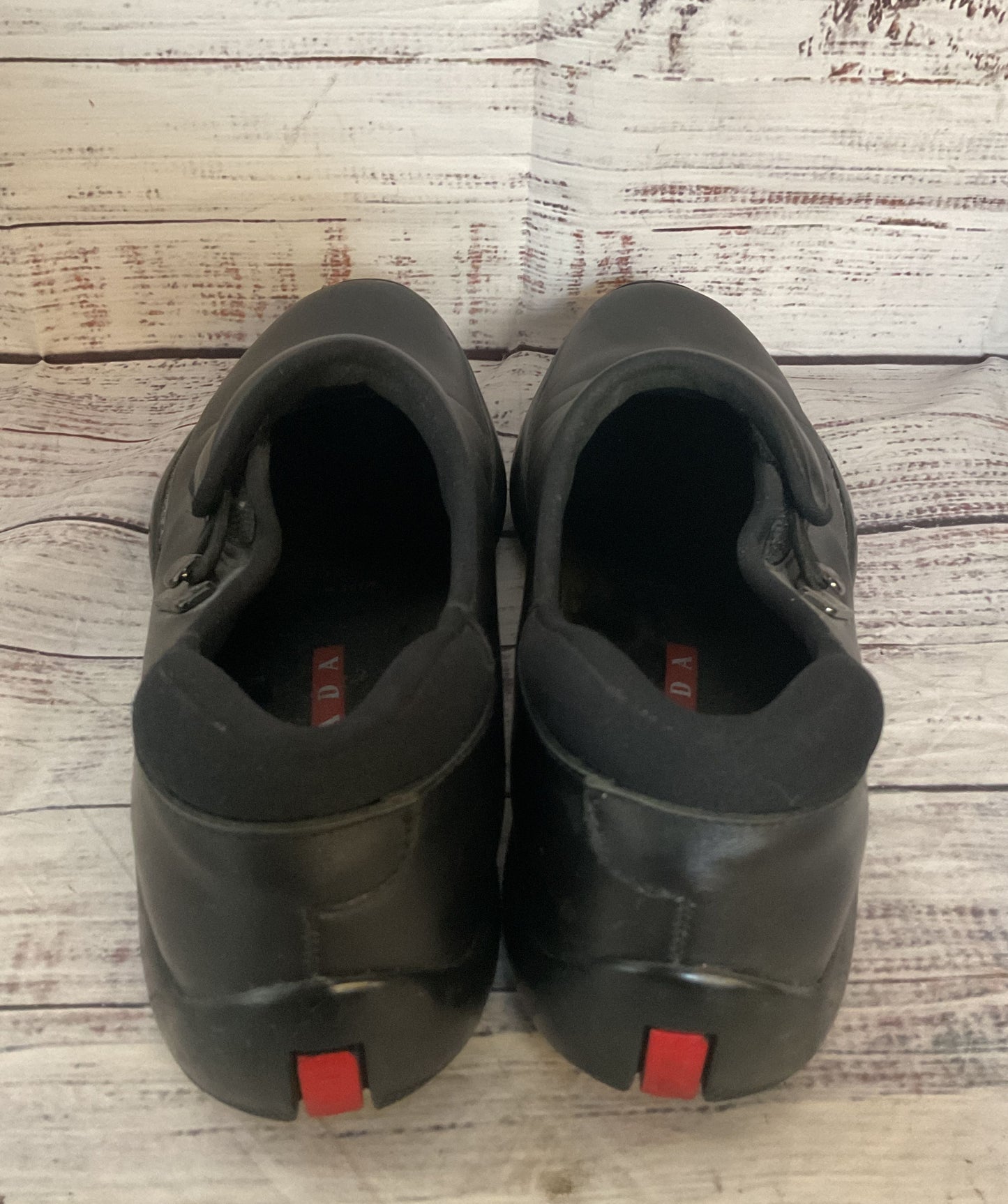 Prada Vintage Leather Toggle Moc Clip Loafers Black 7.5