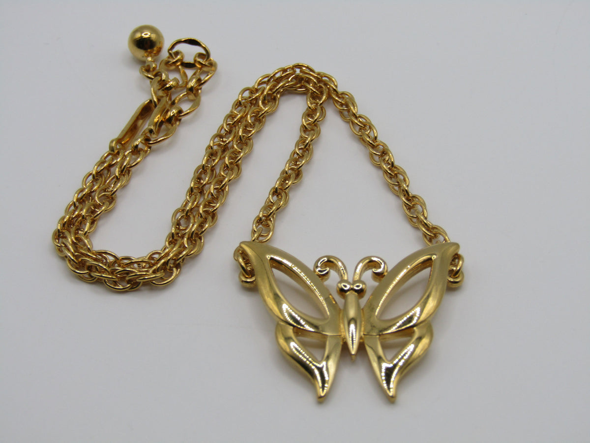 Trifari Gold Plated Butterfly Pendant Necklace