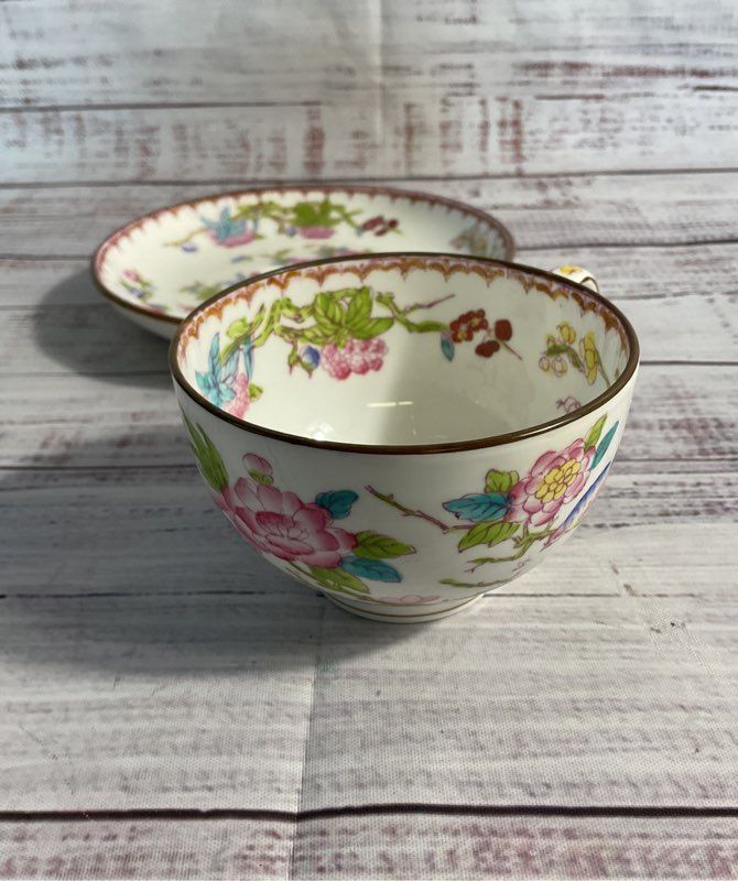 Antique English Minton Hand Painted Floral Porcelain Tea Cup & Saucer