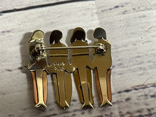 FAR FETCHED 4 Sisters Brass Brooch- 1.25"