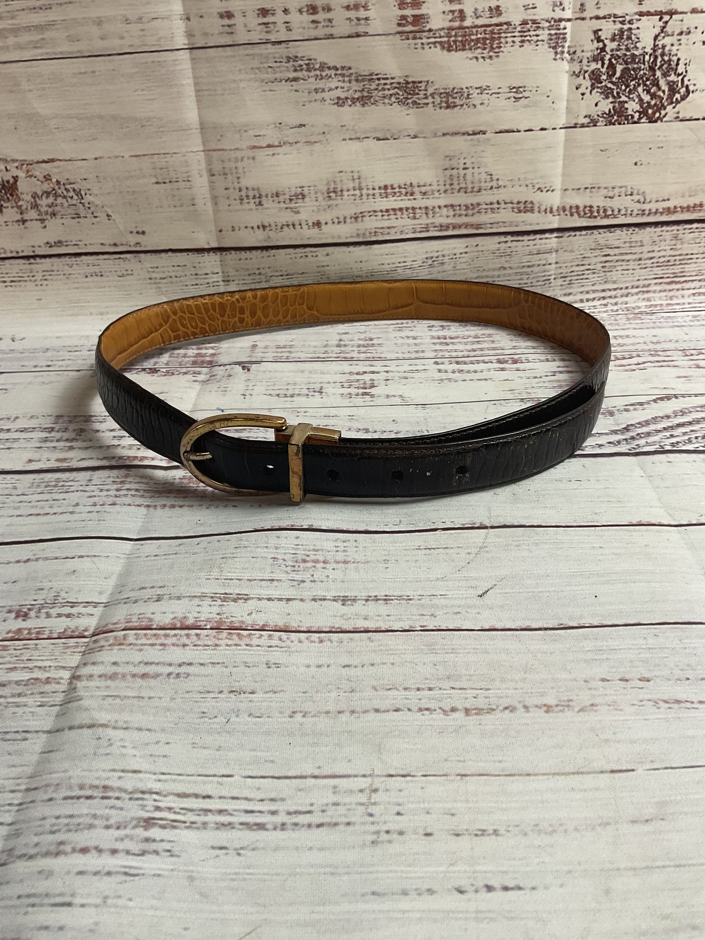 Ralph Lauren Dark Brown Reptile Pattern Leather Belt - Size 35"