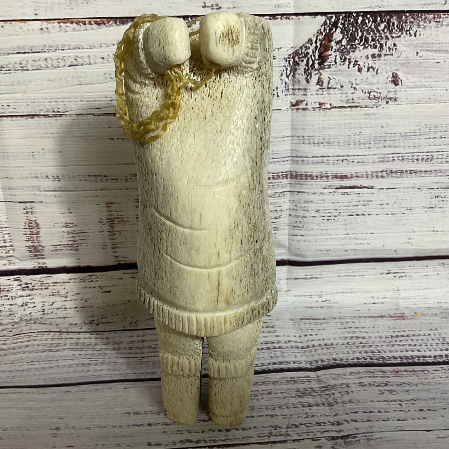 RICHARD OLANNA Carved Whalebone Eskimo Figurine Sculpture- 7.25"