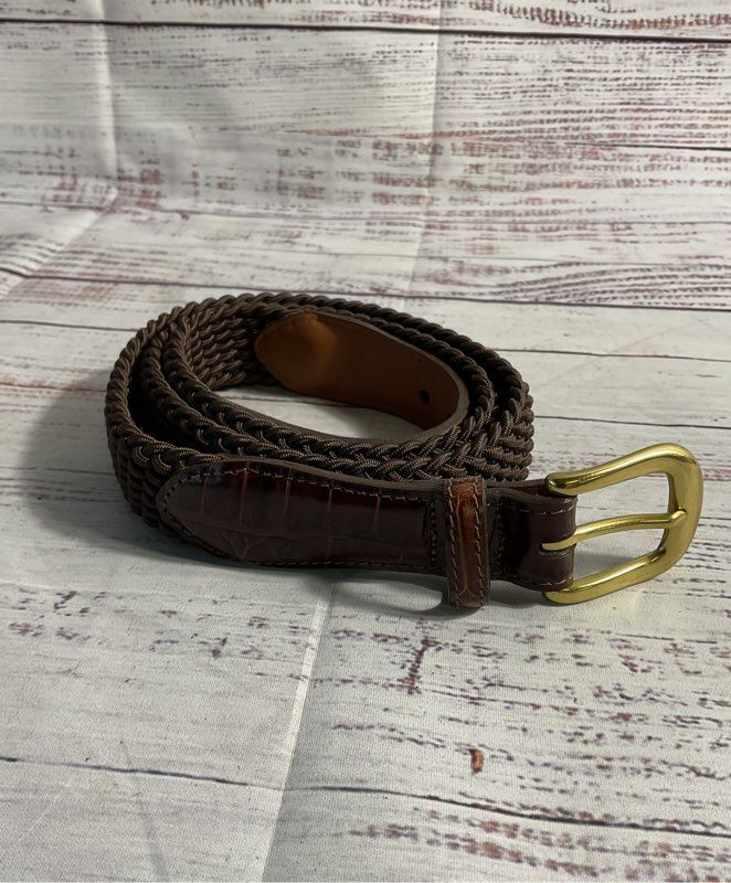 Vintage Brighton Men's Size 40 Brown Croc Leather & Woven Stretch Belt USA
