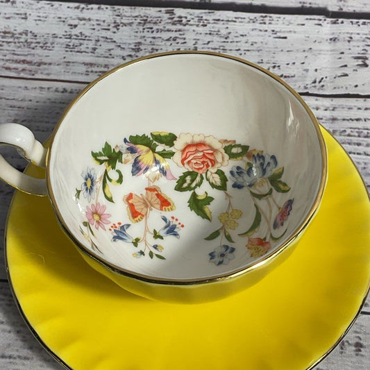 Aynsley Cottage Garden Yellow Bone China Tea Cup And Saucer Set