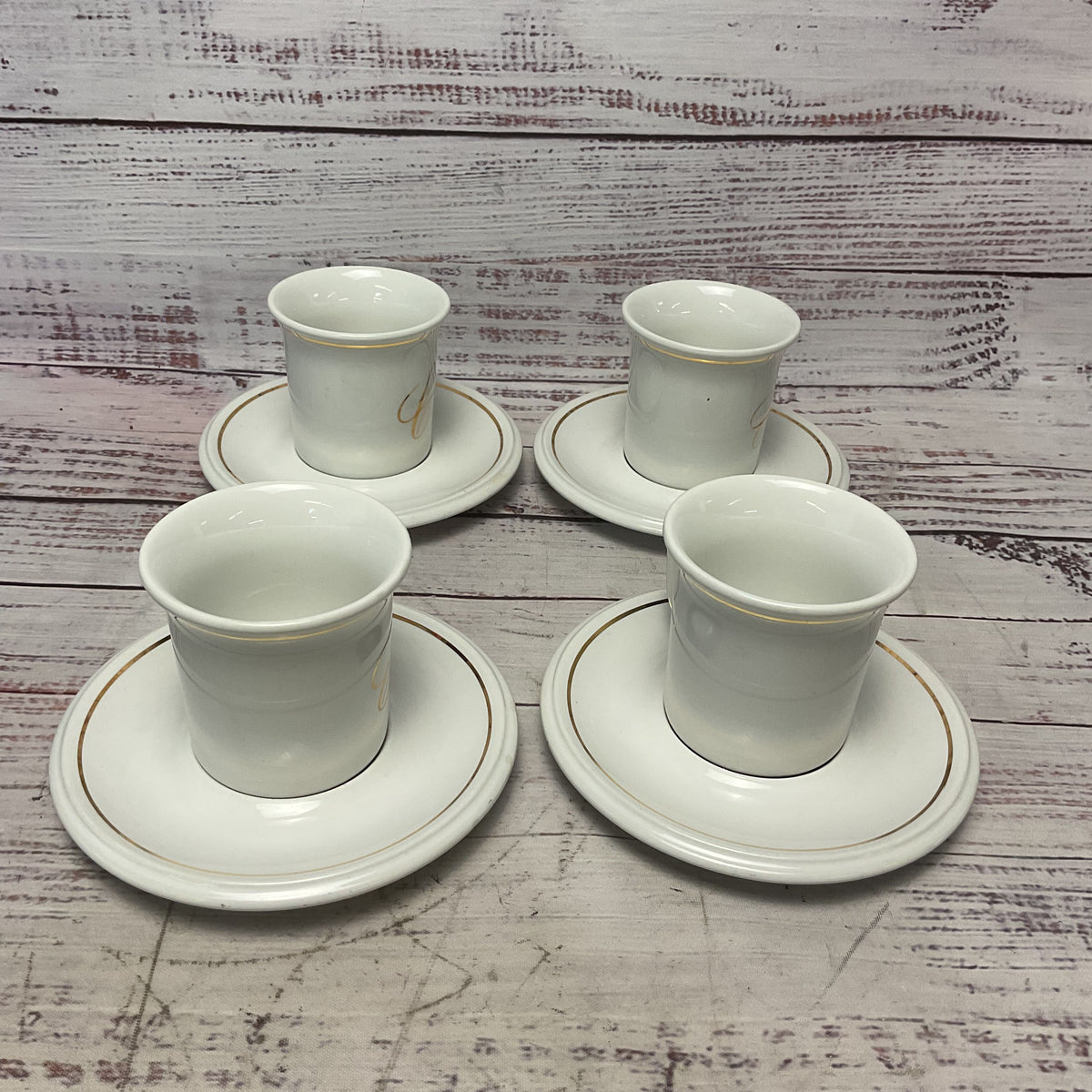 ACF Cappuccino Espresso Gold Mug Cup Saucer Italian Ceramic Lot Of 4 Monogram L