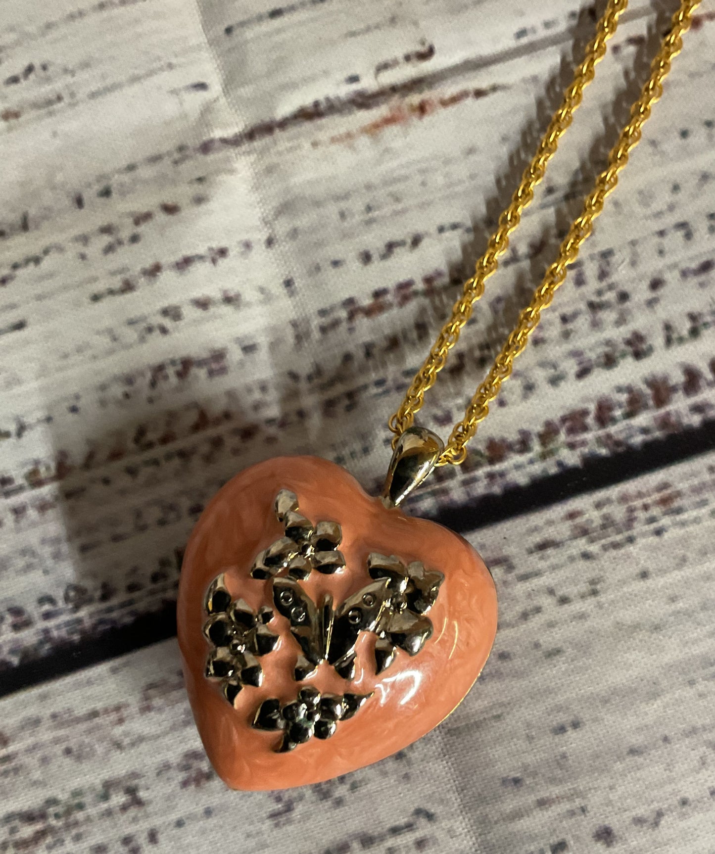 Joan Rivers Gold Tone Chain Necklace Enameled Heart Pendant