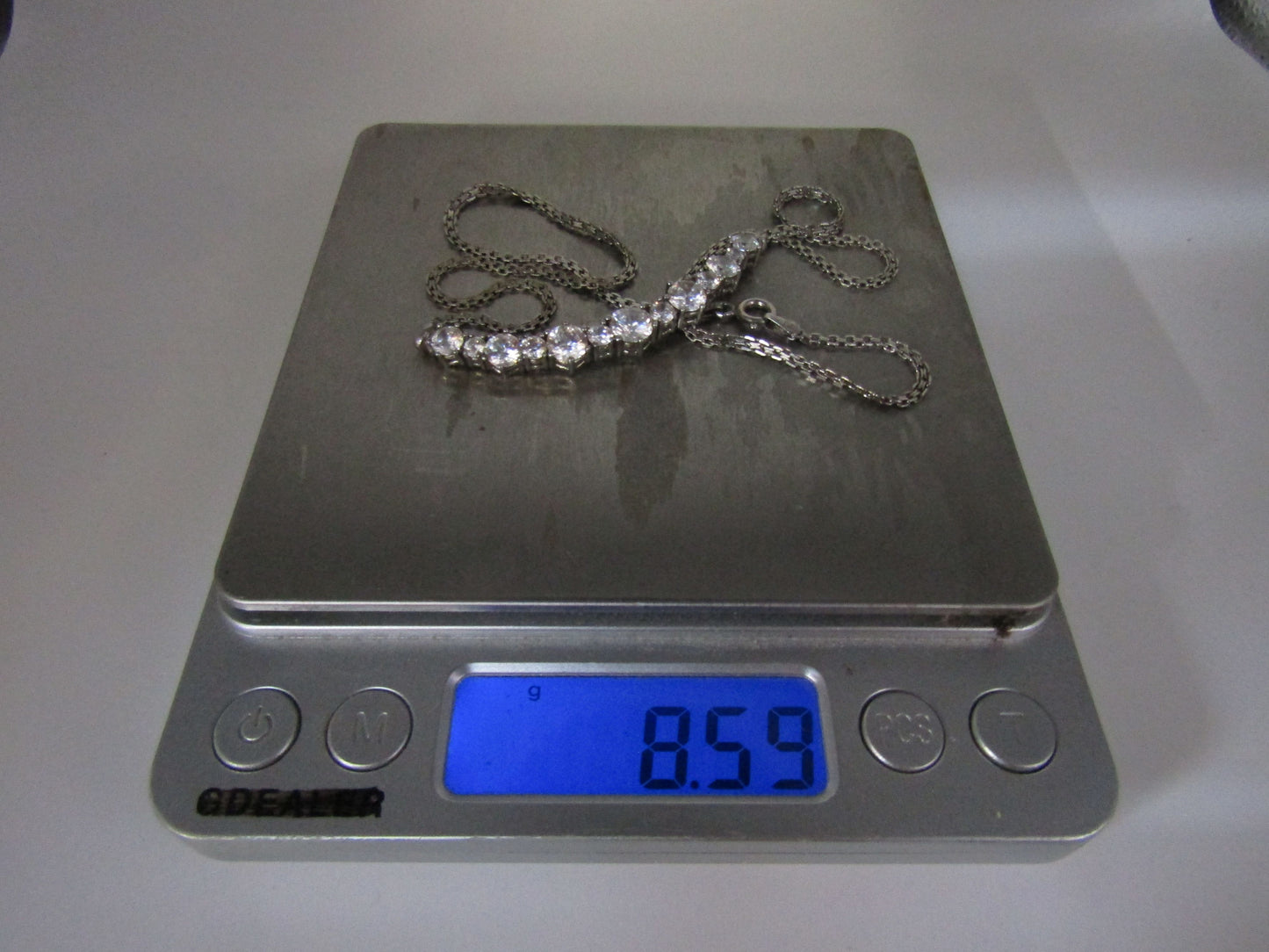 Sterling Silver Cubic Zirconia Crescent Bar Pendant Necklace