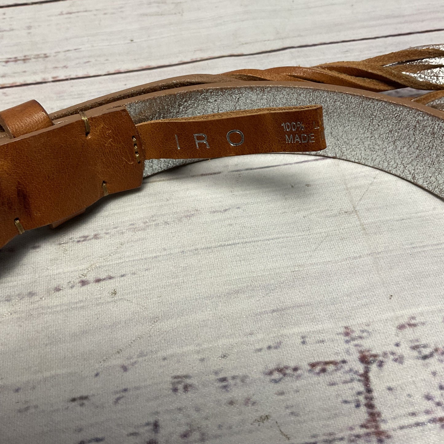 Iro Brown Silver Leather Twisted End Belt - Size 37"