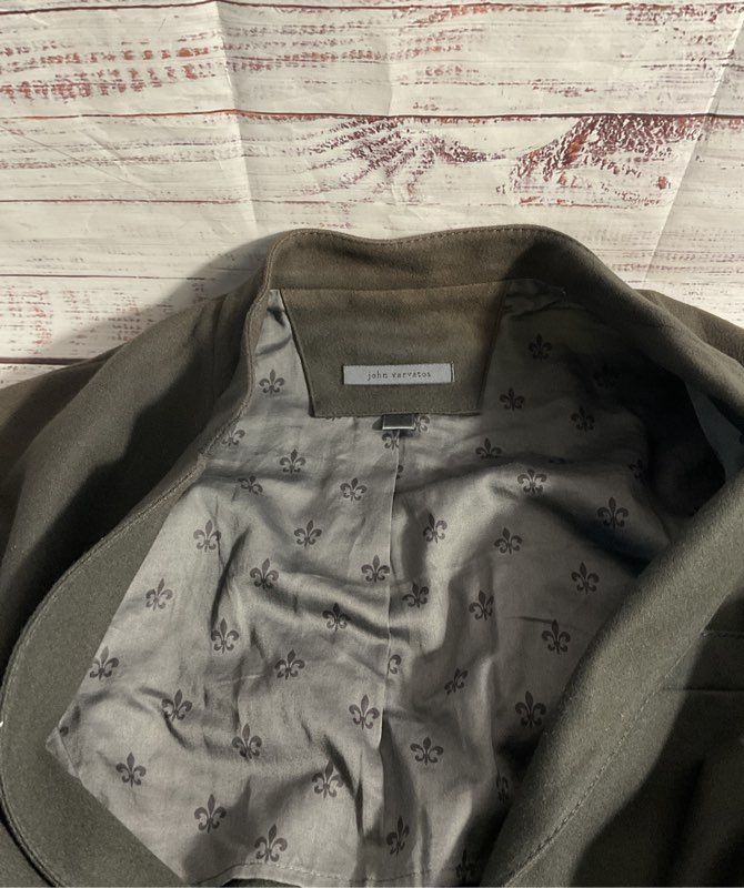 John Varvatos Women's Grey Cotton Blend Fleur-de-lis Inner Pattern Jacket 44