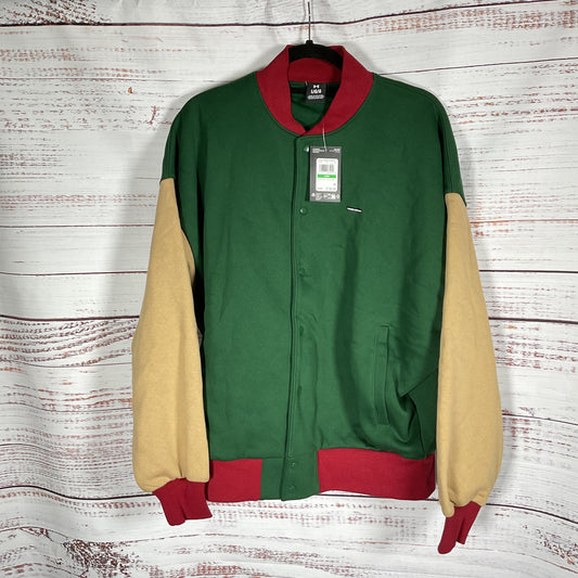 Under Armour Green Beige Heavyweight Oversized Bomber Varsity Jacket Sz L New