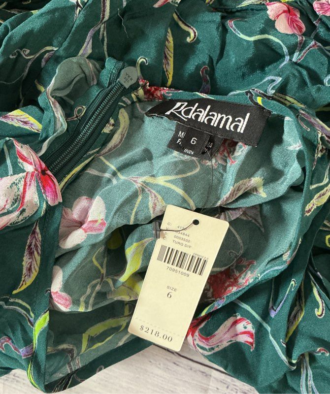 Women's Rdalamal for Anthropologie Teal Print Casual Dress Size 6 Retail $218