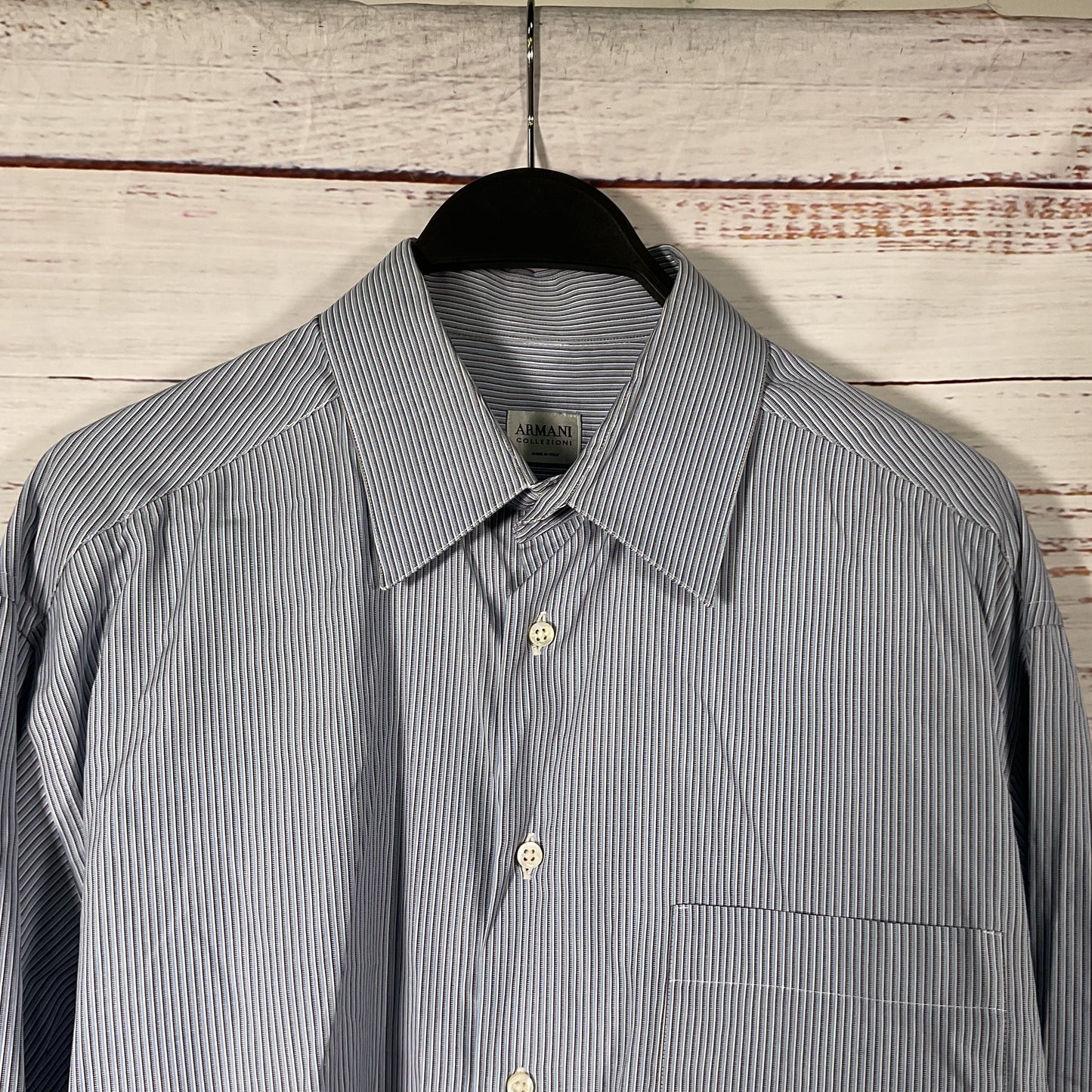 Armani Collezioni Blue Black White Stripe Button up Dress Shirt 16.5 42 L