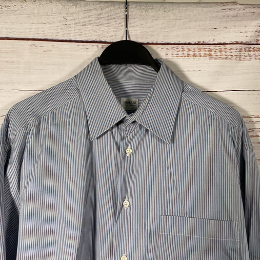 Armani Collezioni Blue Black White Stripe Button up Dress Shirt 16.5 42 L