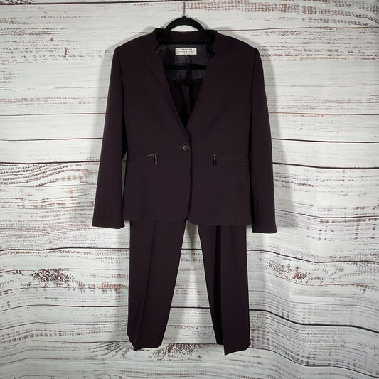 Tahari Arthur S Levine 2-Piece Mandarin Collar Eggplant Purple Pant Suit Size 8P