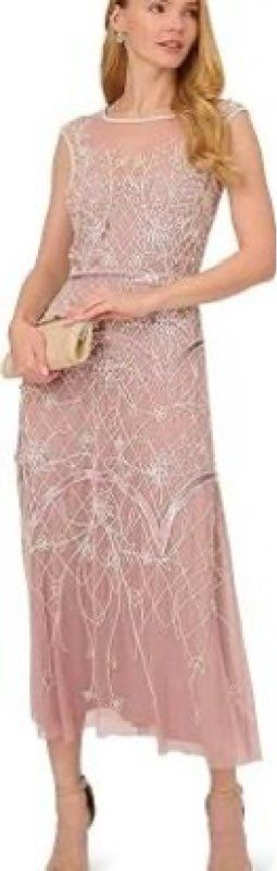 NWT Adrianna Papell Beaded Ankle Length Dress in Dusty Rose Size 0P Retail $329