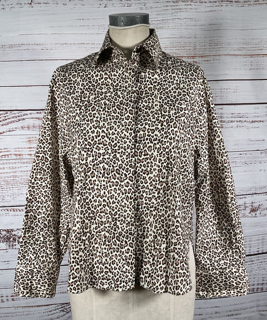 Reformation Andy Oversized Leopard Print Button Up Shirt Beige