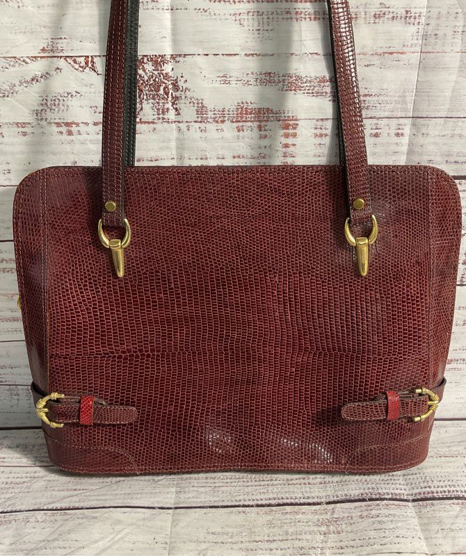 Vintage Lo Mascolo Women's Snake Embossed Red Leather Shoulder Bag