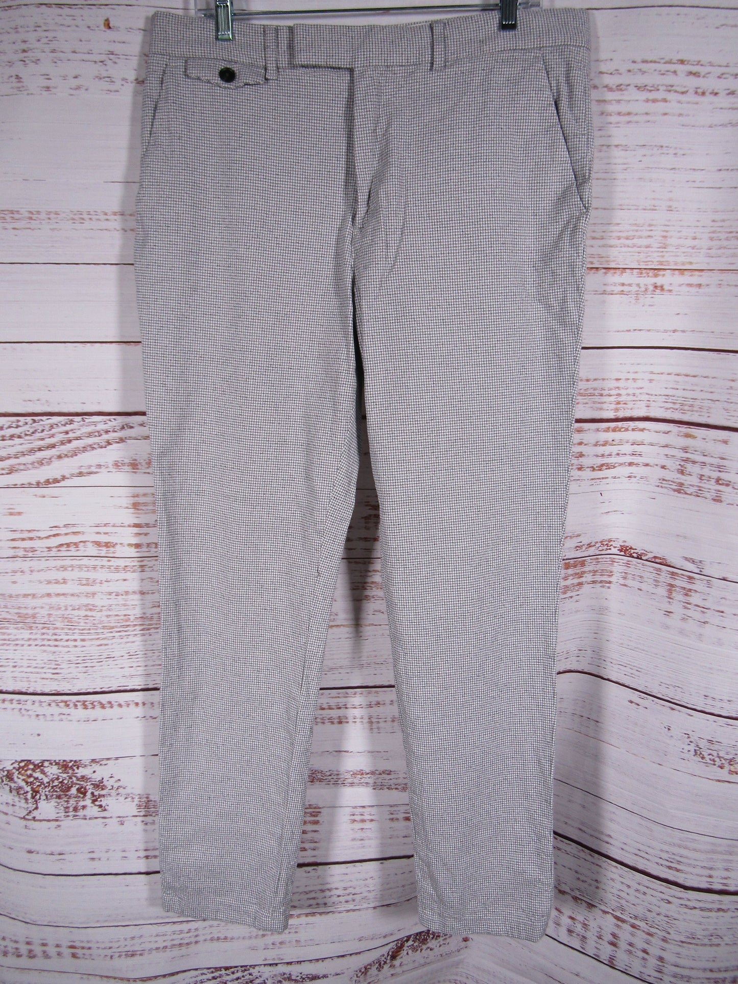 Ted Baker Handly Men's Light Gray Mirco Houndstooth Slim Fit Pants Size 34R