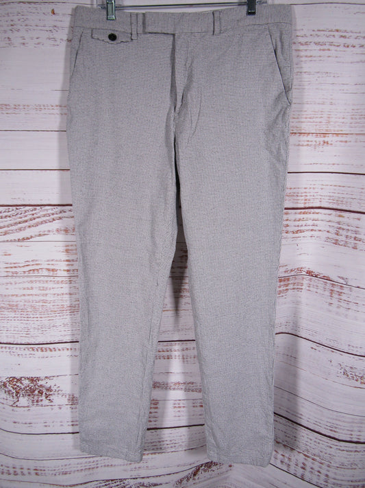 Ted Baker Handly Men's Light Gray Mirco Houndstooth Slim Fit Pants Size 34R
