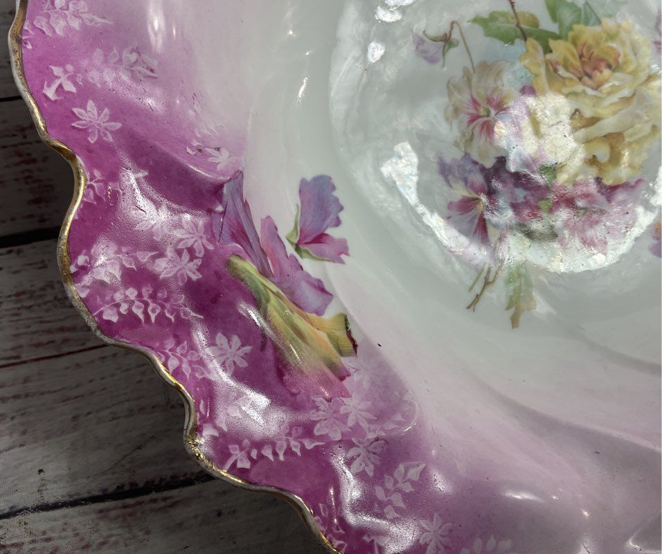 RS Prussia Vintage Floral Gold Trimmed 10.5" Porcelain Bowl