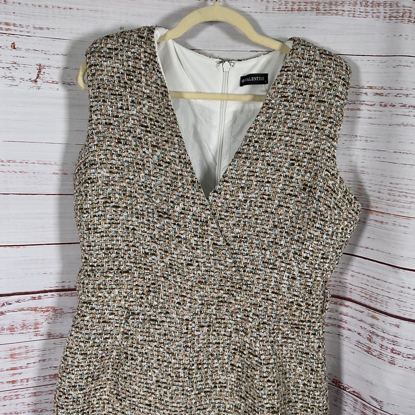 Valentine Brand V Neck Multi Material Tweed Sleeveless Jumpsuit - Size L