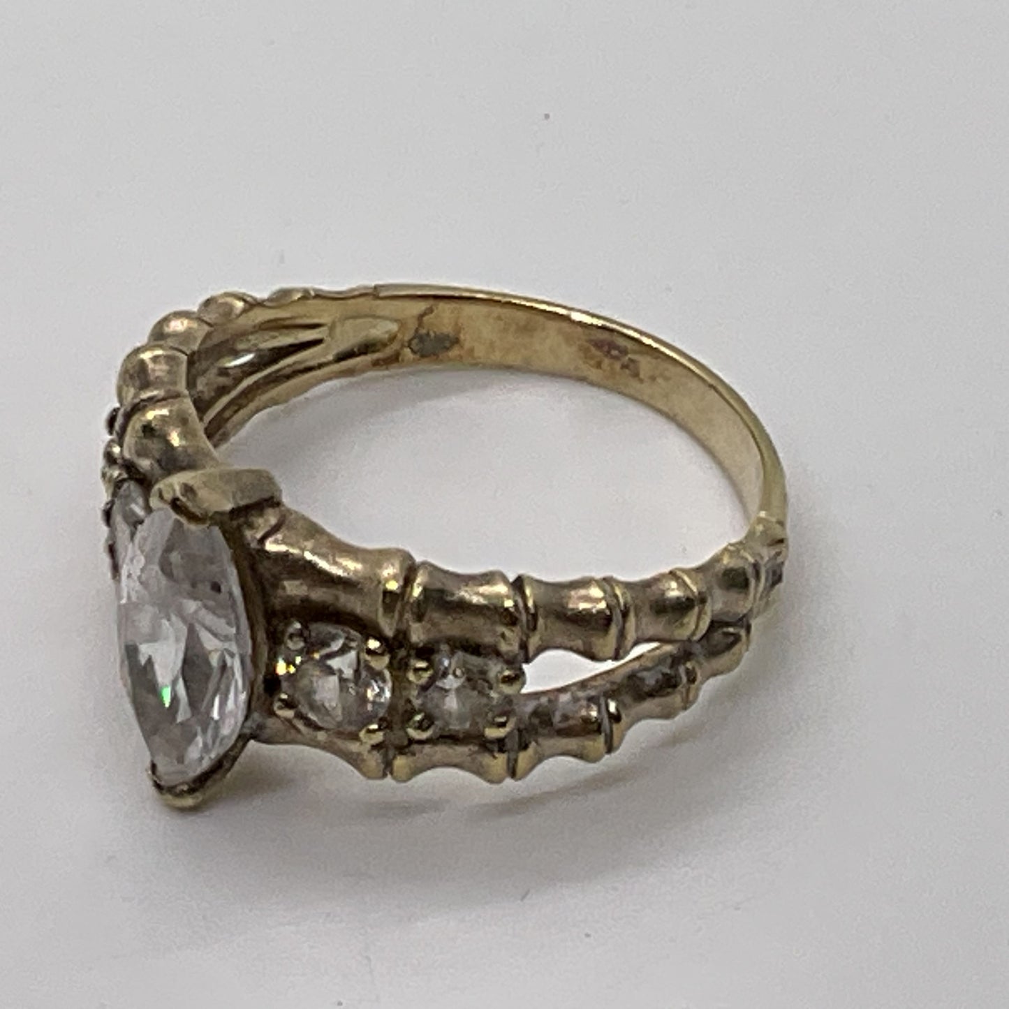 VTG. Sterling Silver Vermeil & Rhinestone SZ 10 Ring- 5.76g