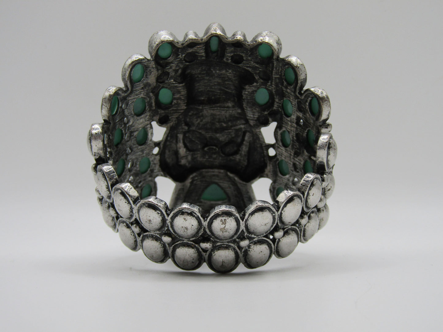 Crown Nine Southwestern Kachina Deity Faux Turquoise Hinged Bangle Bracelet