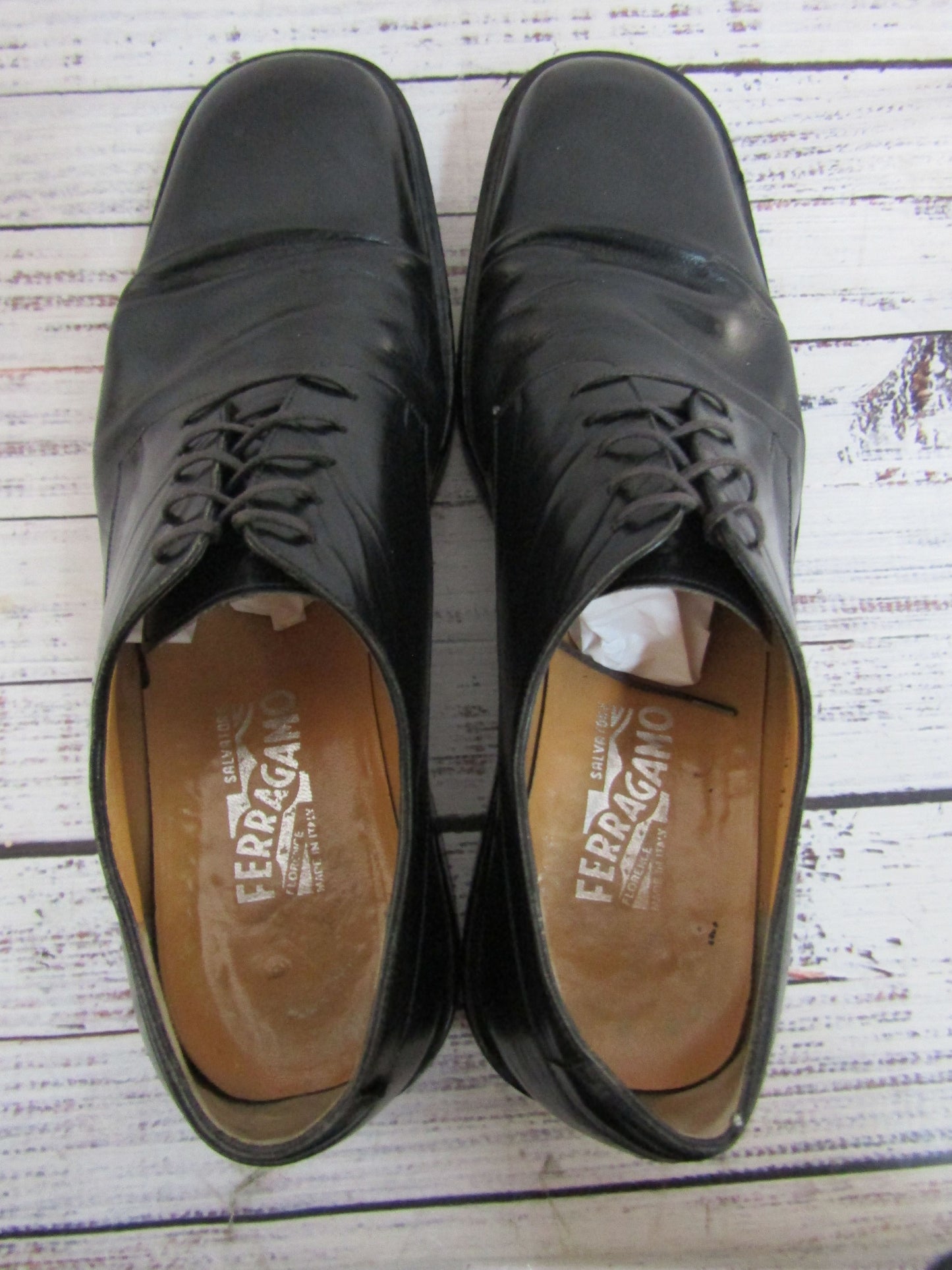 Salvatore Ferragamo Men's Black Leather Oxford Dress Shoes Size 11 Made in Italy