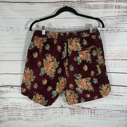 Pleasures Now Deja Vu Woven Floral Maroon Shorts - Size M