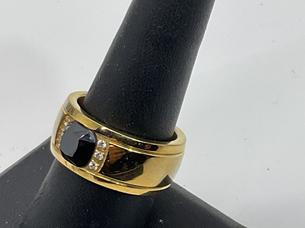 STEELTIME New York City Gold Tone Stainless Steel & Rhinestone Ring Band- SZ 9