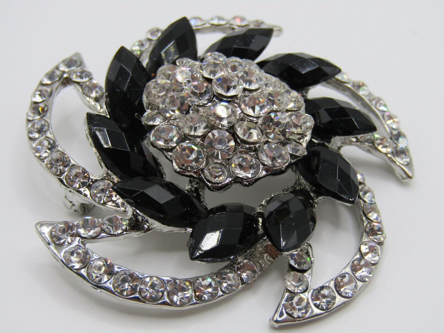 Floral Crystal Pave Rhodium Plated Brooch Pin