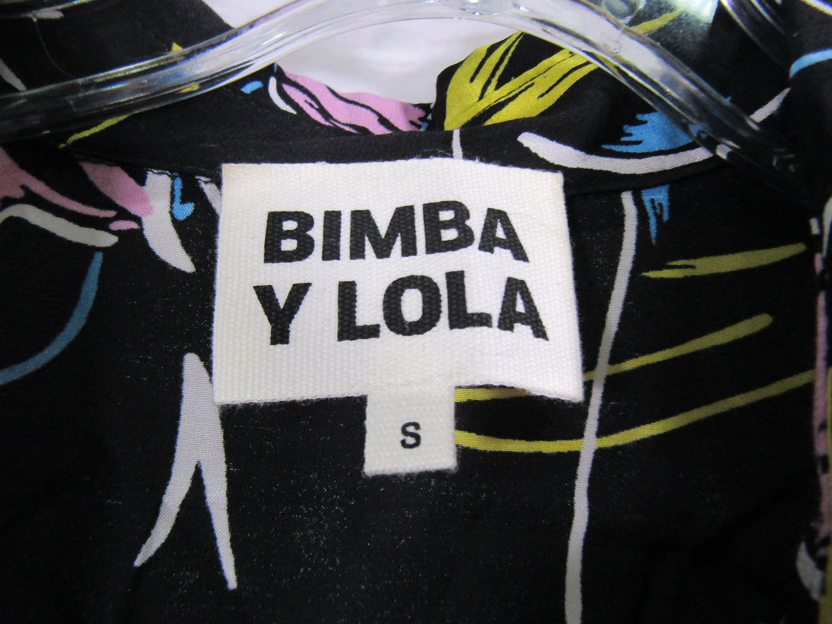 Bimba y Lola Women's Black Tulip Flower Blouse Size S